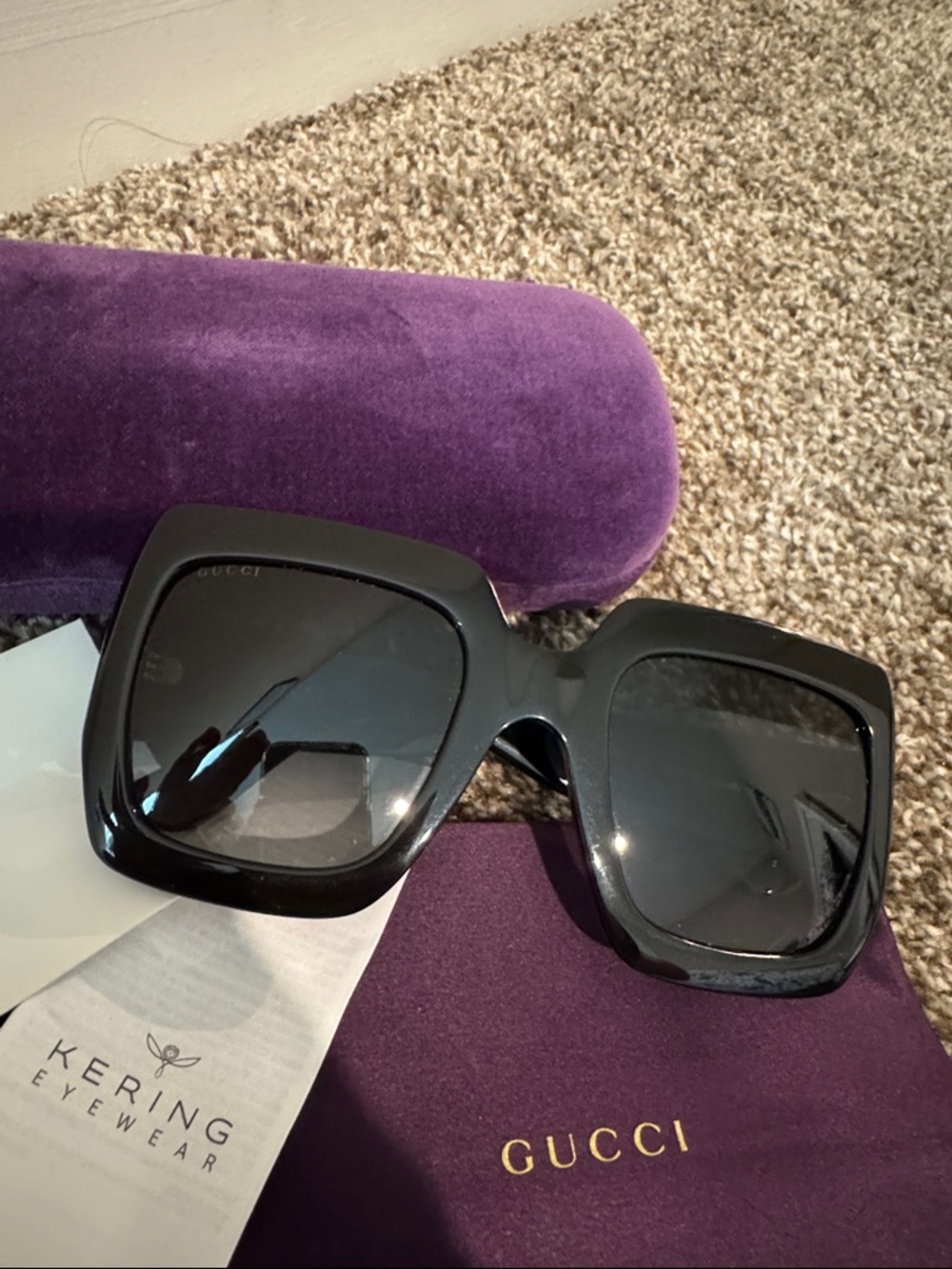 Authentic Gucci Black Oversized Square Sunglasses GG - Picture 2 of 7